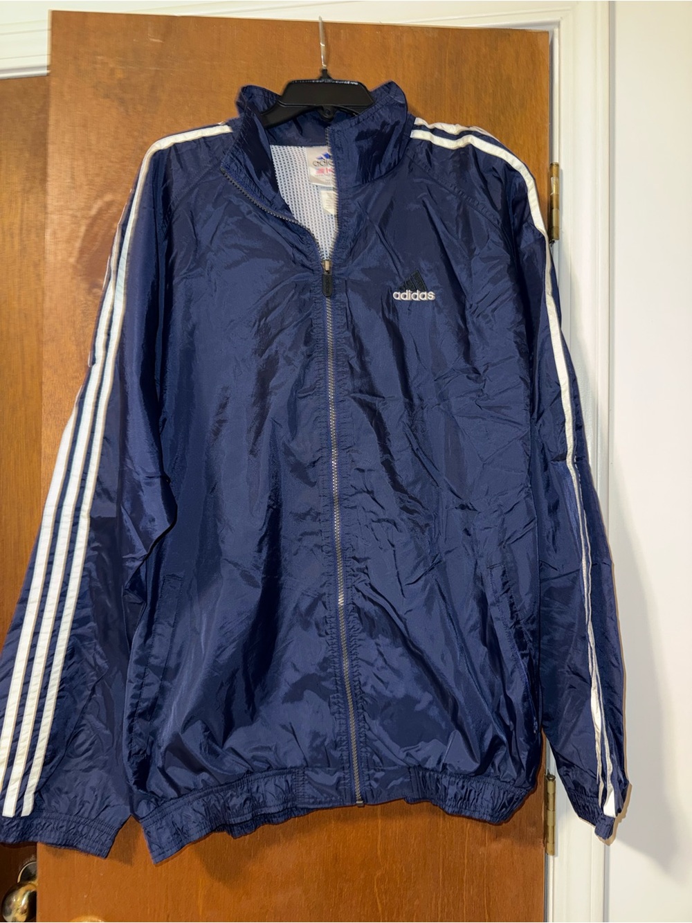 adidas Navy Windbreaker Jacket with White Stripes